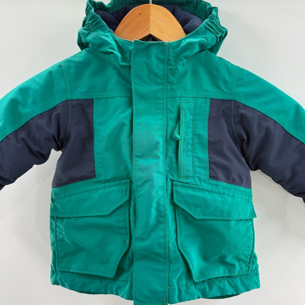 Kids Green and Navy Winter Jacket with Hood